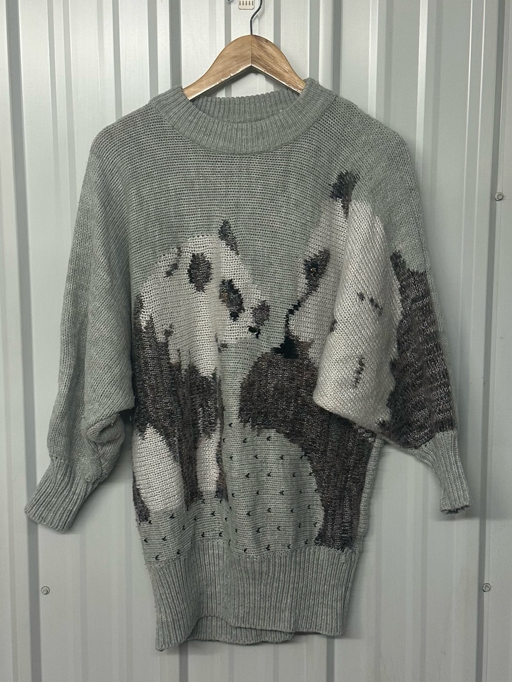 Vintage Panda Batwing Sweater Acrylic Novelty Knit Cottagecore Oversized
